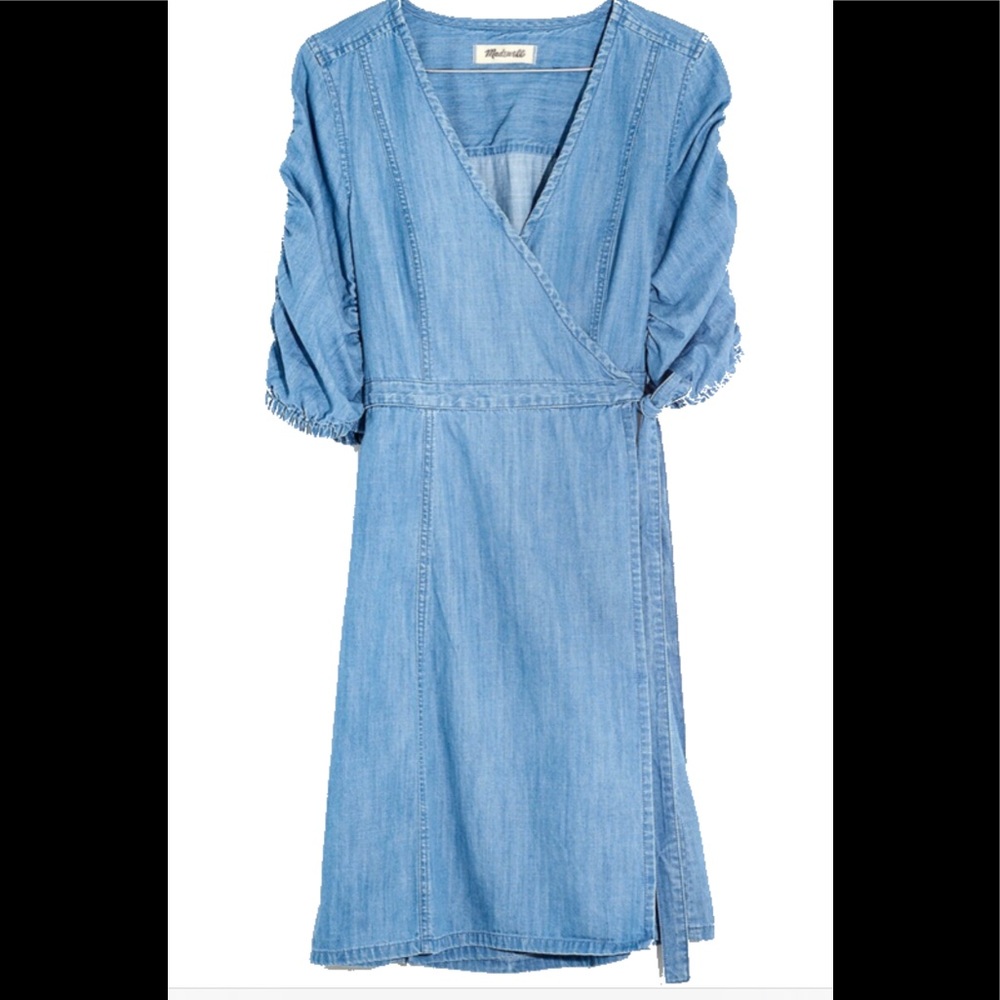 Shirred Sleeve Denim Wrap Dress Madewell XL